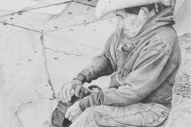 "115 Degree Laborer," Graphite, 12" x 16", 2015, detail. (Click to enlarge.)
