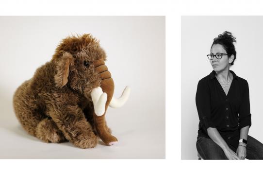 Woolly Mammoth Stuffed Toy (L), Beth Shapiro (R), photo by Karolina Karlic