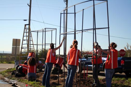 Students in a Public Art class work on a site-specific installation.