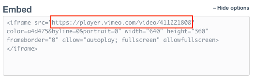 Embed code of a Vimeo video